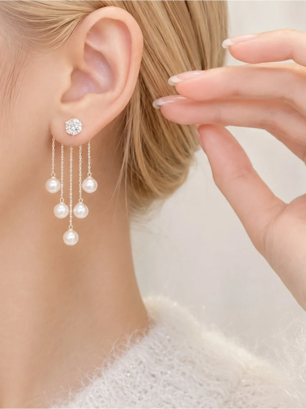 Anthropologie Elegant White Pearl Gold Tone Dangle Earrings NWOT